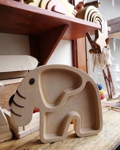 Plato de madera - elefante (Imaginario Bombella).